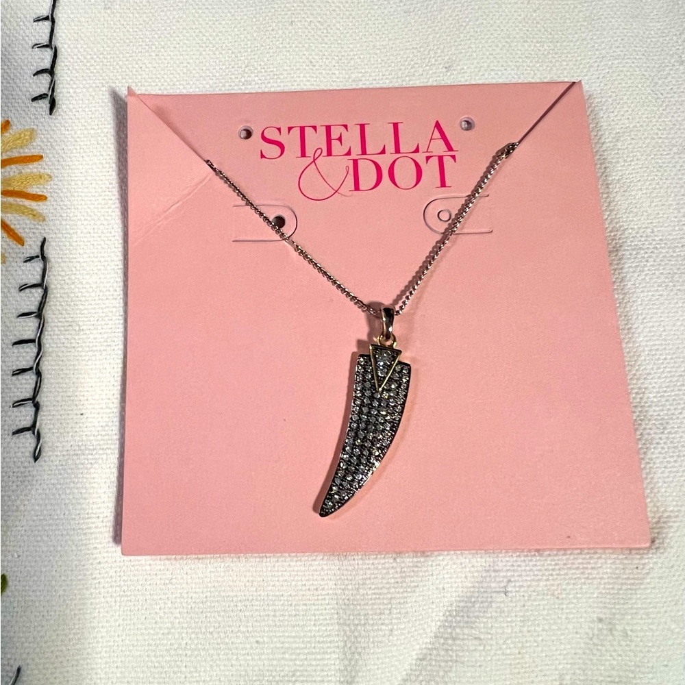 New silver and black Italian horn of good luck necklace.  With silver chain.